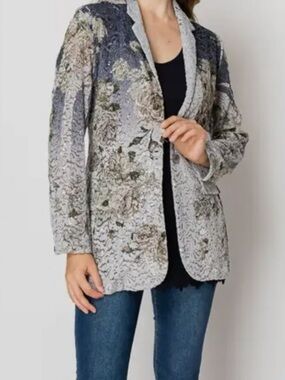 Origami Gray Floral Sequin Open Blazer Jacket